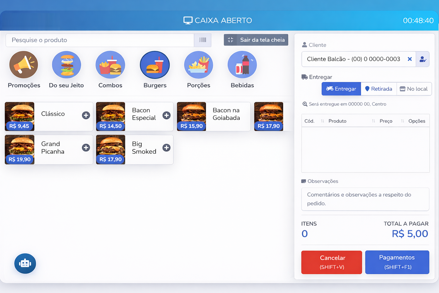 Tela de pedidos do sistema Revenda Demo 