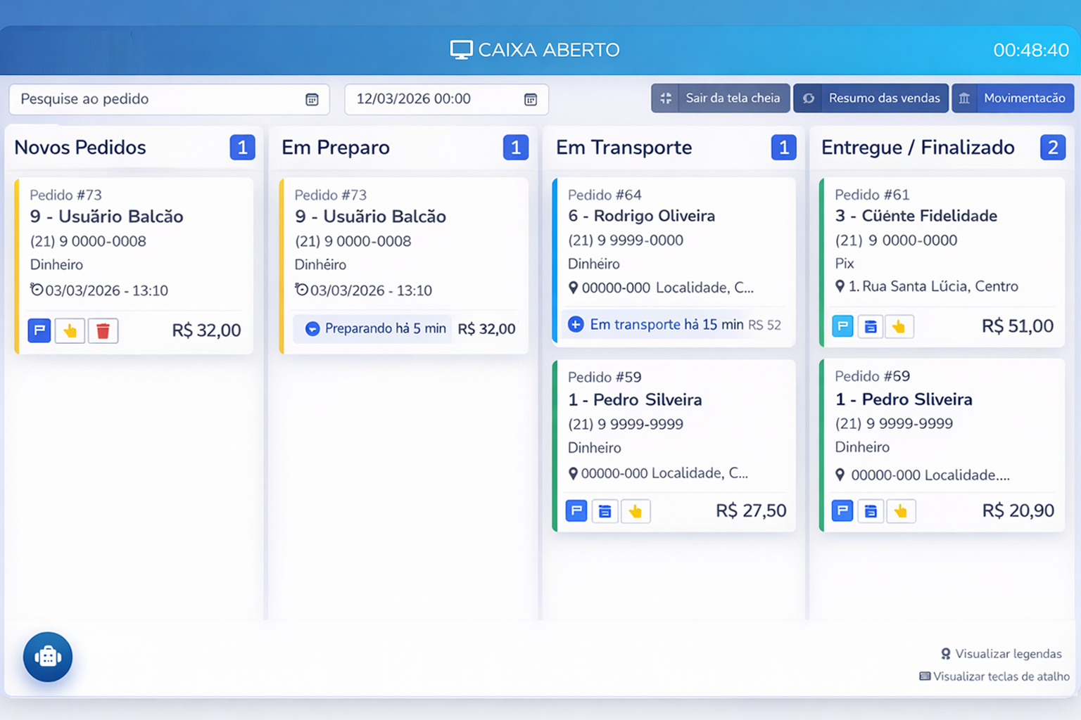 Tela principal do sistema Revenda Demo 